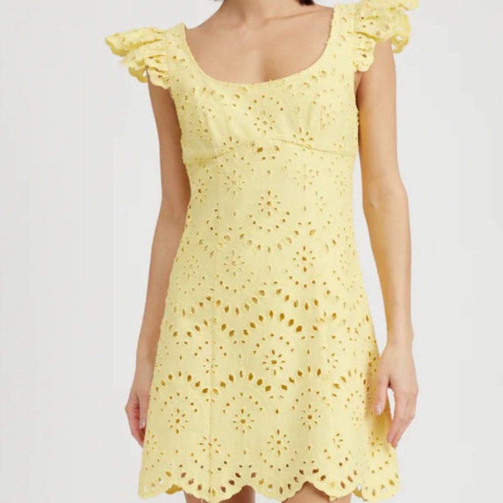En Saison Yellow Eyelet Mini Dress